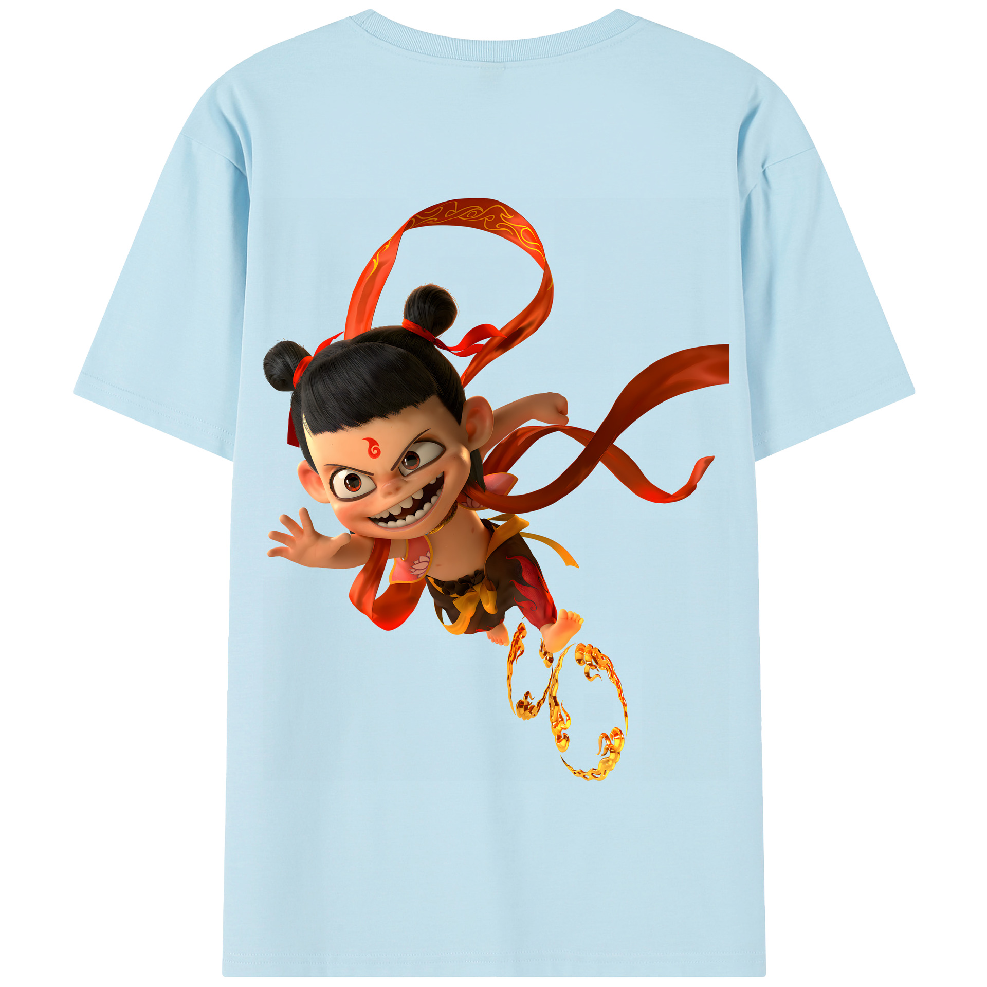 （画像用） Ne Zha 2 ナタ 魔童の大暴れ 綿100％半袖Tシャツ（背面プリント）